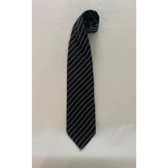 Giorgio Armani Men’s Necktie 100% Silk Blue & Gold Striped Made In Italy EUC - Picture 1 of 4